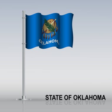 Bayrak direğinin üzerinde dalgalanan Oklahoma Eyaleti (USA) bayrağı. Vektör illüstrasyonu