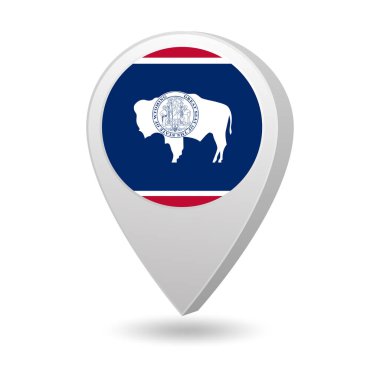 İşaretli haritada ABD Wyoming Eyaleti bayrağı var. Vektör illüstrasyonu