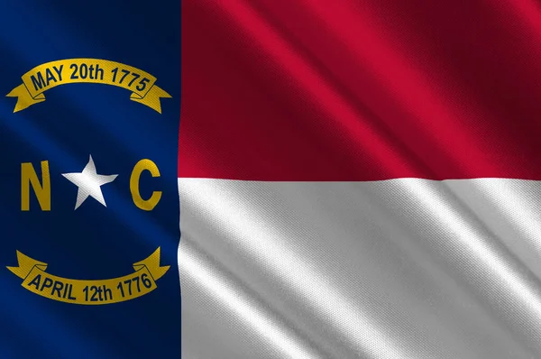Flag of State of North Carolina is a state in the Southeastern region of the United States. 3d illustration