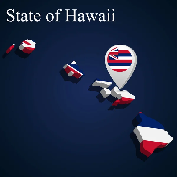 Drapeau État Hawaï Des États Unis Sur Carte Sur Fond — Image vectorielle