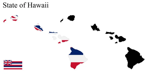 Halmaza Térképek Hawaii Usa Zászló Térképen Kártya Sziluettje Vektorillusztráció — Stock Vector
