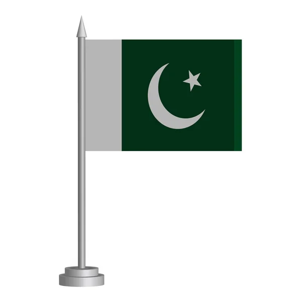 Drapeau Pakistan Flottant Sur Mât Drapeau Tient Sur Table Illustration — Image vectorielle