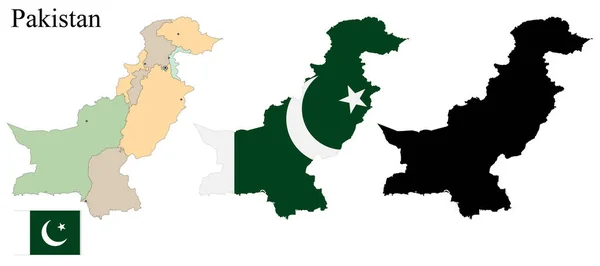 Sada Map Pákistánu Vlajka Mapě Silueta Karty Vektorová Ilustrace — Stockový vektor