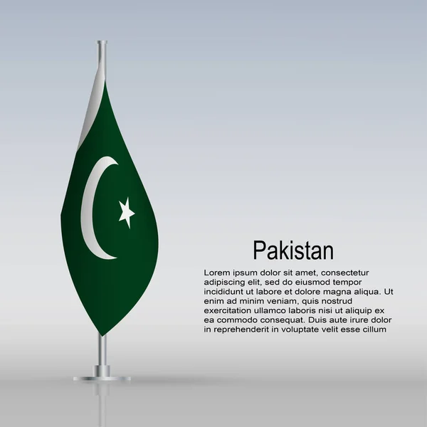 Bayrak Direğinde Asılı Duran Pakistan Bayrağı Masanın Üzerinde Duruyor Vektör — Stok Vektör