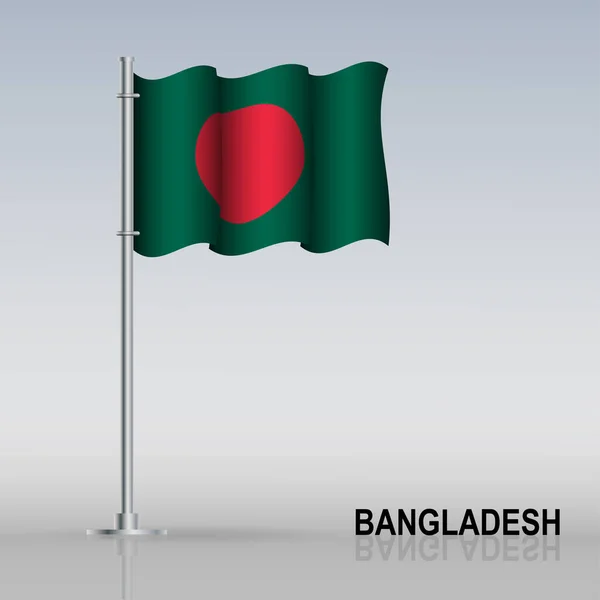 Bandeira Bangladesh Voando Sobre Mastro Bandeira Está Sobre Mesa Ilustração —  Vetores de Stock