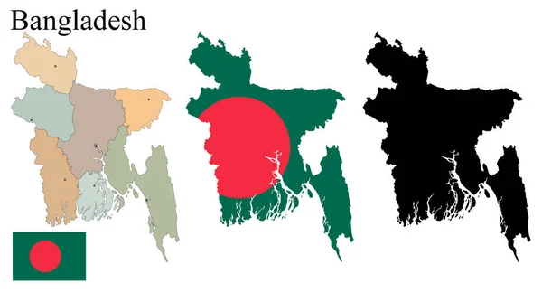 Set Maps Bangladesh Flag Map Silhouette Card Vector Illustration — Stock Vector