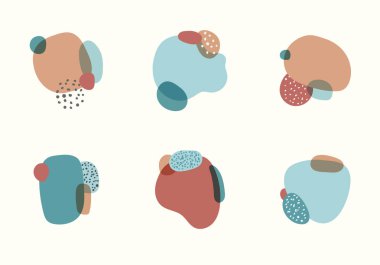 Beyaz arka planda izole edilmiş en az moda tarzında nokta desenli soyut organik şekiller. Vektör illüstrasyonu