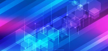 Soyut 3D teknoloji dijital fütürist konsept çizgili mavi geometrik altıgen. Pankart web tasarımı, broşür şürü, baskı reklamı vs. için kullanabilirsiniz. Vektör illüstrasyonu