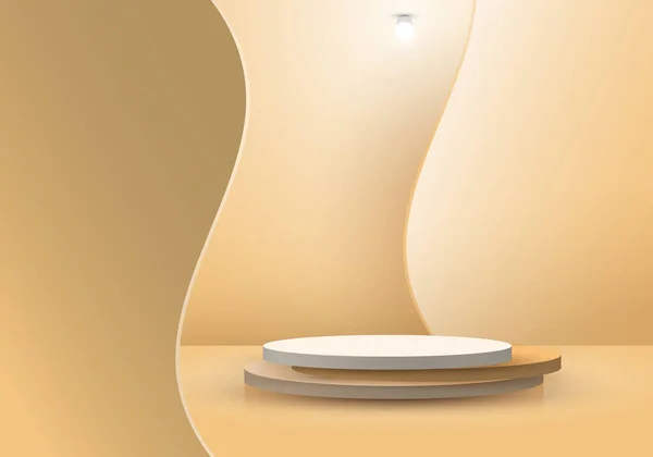 Realistic Cylinder Layer Geometric Shape Podium Wave Backdrop Lamp Lighting — Stock Vector