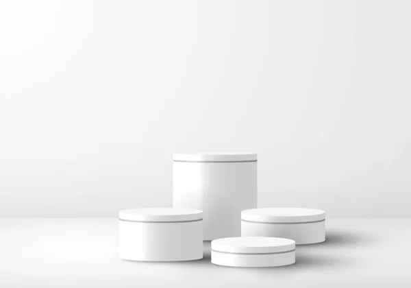 Cylindre Blanc Réaliste Podium Piédestal Avec Lumière Sur Fond Studio — Image vectorielle