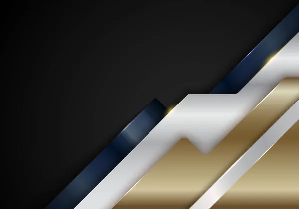 Abstract Blue Gold White Metallic Diagonal Stripes Geometric Shapes Shiny — Stock Vector