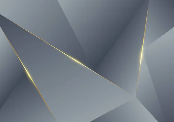 Абстрактний Сірий Низький Полігональний Візерунок Блискучою Золотою Лінією Фону Текстури — стоковий вектор