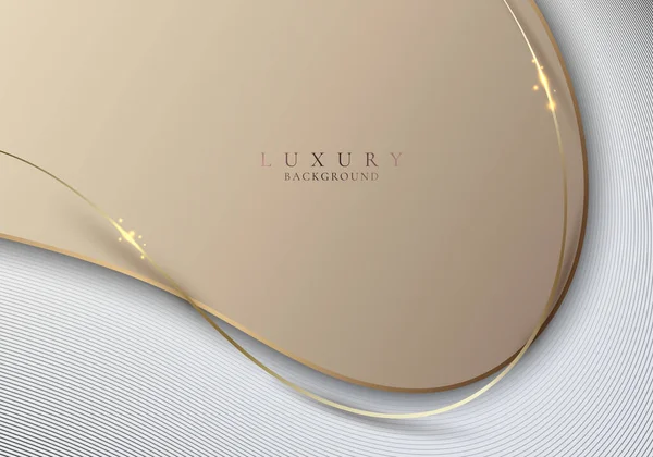 Abstract template 3D elegant golden and white wave shape with shiny gold line sparkling lighting on clean background. Vector illustration