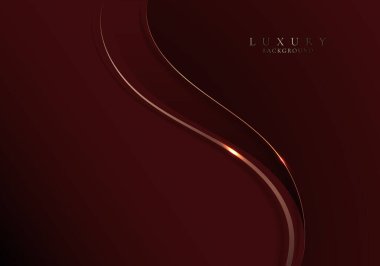 Soyut 3D kırmızı dalga katmanı ve altın çizgilerle kırmızı arka plan lüks şablon üzerinde parlak altın çizgiler ışık efekti oluşturur. Vektör illüstrasyonu