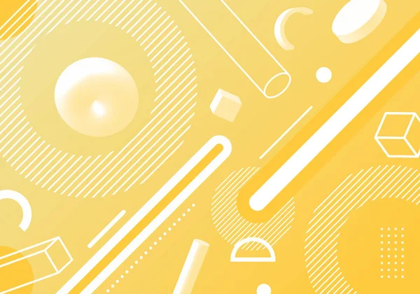 Soyut desen 3 boyutlu geometrik elementler sarı arkaplan. Vektör grafik illüstrasyonu