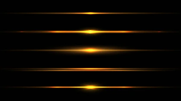 Set Elements Horizontal Glowing Light Ray Effect Isolated Black Background — Image vectorielle