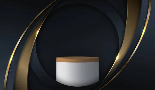 Abstract Template Elegant White Cylinder Podium Blue Gold Curve Lighting — Stockvektor