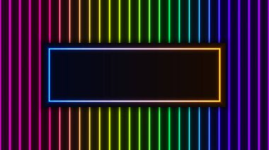 Neon tüpü parlayan gökkuşağı desenli çerçeve arka plan retro tarzı. Vektör illüstrasyonu