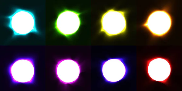 Uppsättning Cirklar Element Ljus Effekt Mörk Bakgrund Vektor Grafisk Illustration — Stock vektor