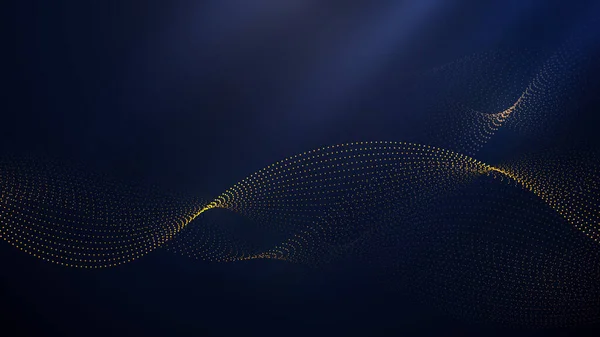 Abstrakta Gyllene Prickar Våg Partiklar Mörkblå Bakgrund Lyx Stil Vektorillustration — Stock vektor
