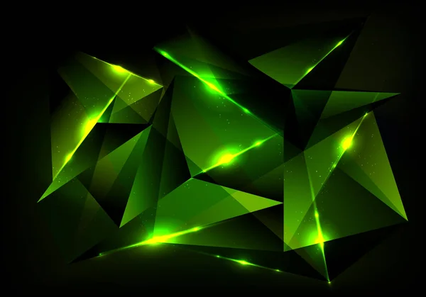 Abstract Futuristic Technology Concept Green Polygonal Pattern Glow Lighting Dark — Image vectorielle
