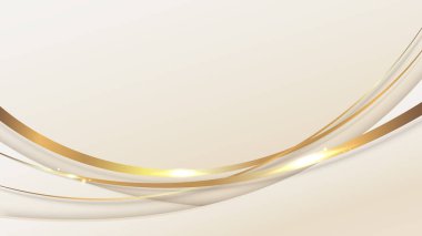 Abstract template background 3D elegant golden curved shape with shiny gold line sparkling lighting and glitter luxury style. Vector illustration