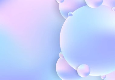 Soyut 3D modern yuvarlak küre holografik renk arkaplanı topluyor. Kabarcık gradyan şekilleri broşür şablonu, sunum, poster, afiş vs. kapsıyor. Vektör illüstrasyonu