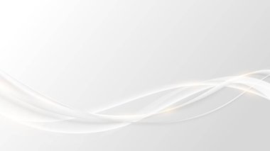 Soyut lüks konsept beyaz kurdele kıvrımlı çizgiler ve temiz arka plan üzerinde aydınlatma etkisi. Vektör illüstrasyonu