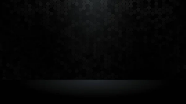 Чорна Студійна Кімната Шестикутною Текстурою Фону Верхнім Прожектором Векторні Ілюстрації — стоковий вектор