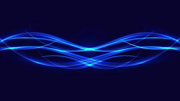Abstract Blauwe Neon Glanzende Gloeiende Golvende Lijnen Met Lichteffect Design — Stockvector
