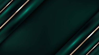 Banner, soyut, zarif, üç boyutlu, gerçekçi, yeşil ve altın çizgili şablon çizgileri, koyu yeşil arka plan lüks tarzı üzerinde ışık efekti oluşturur. Vektör illüstrasyonu