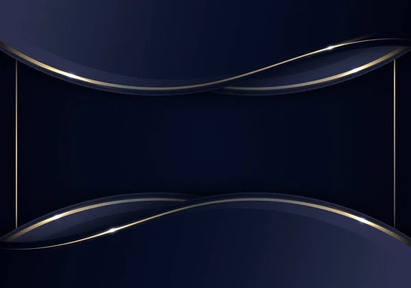 Banner Web Template Abstracte Blauwe Gouden Golf Gebogen Lijnen Overlappende — Stockvector