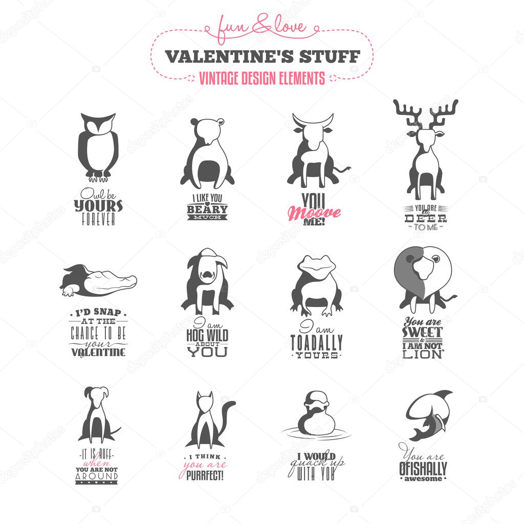 Set of vintage Valentine's day design elements