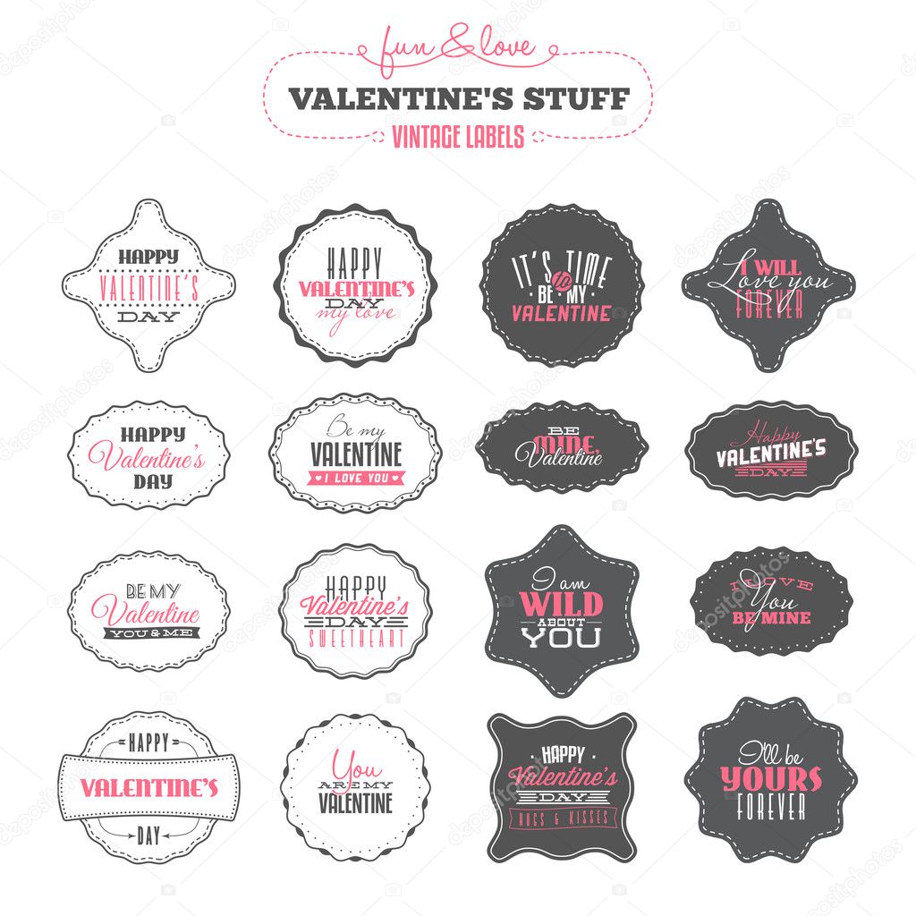 Set of Valentines day vintage labels
