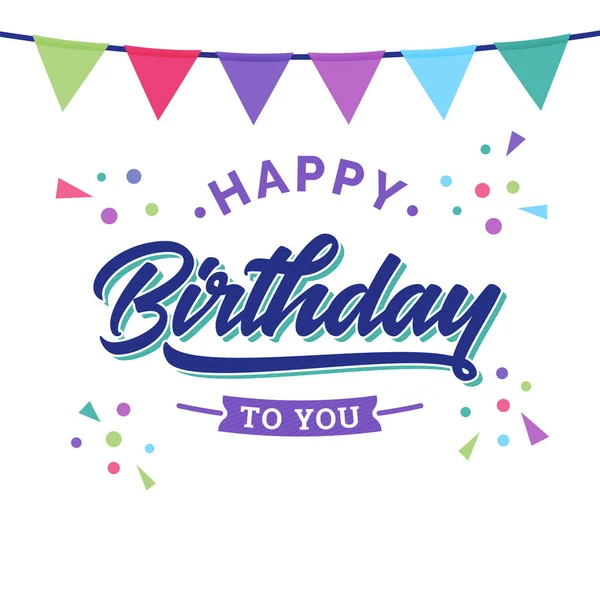 Tarjeta Felicitación Feliz Cumpleaños Con Tipografía Vintage Colores Brillantes Sobre Vector De Stock