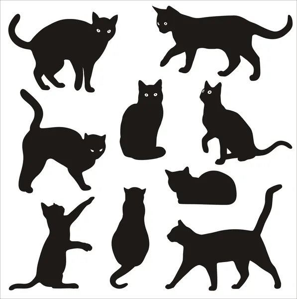 Siluetas de gatos — Vector de stock