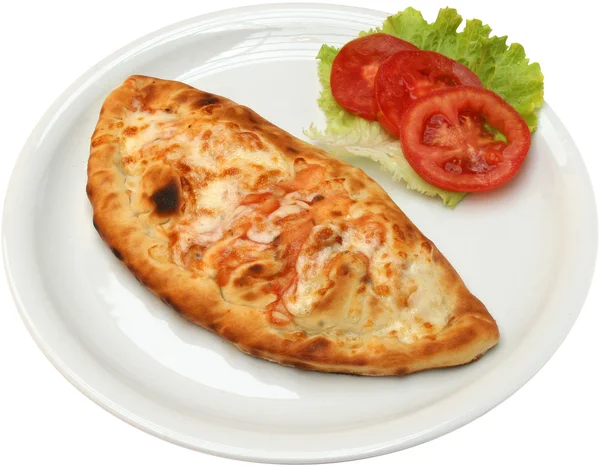 Pizza Calzone with salami bacon cheese and mushrooms — Stock Photo, Image
