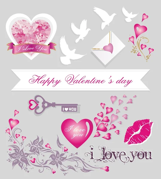 Vintage valentine's day set — Stock Vector