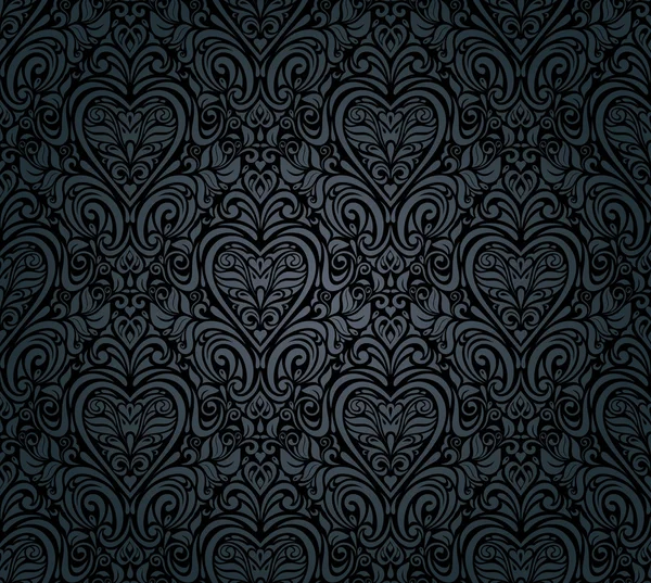 Papel de parede floral sem costura vintage preto — Vetor de Stock