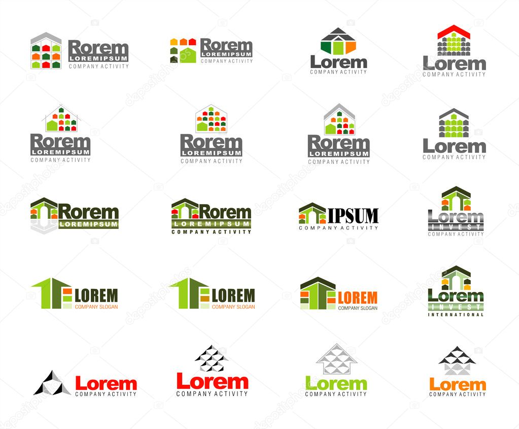 Abstract vector set of real estate logos in green, orange,red and grey