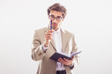 düşünceli işadamı kalem ve Not