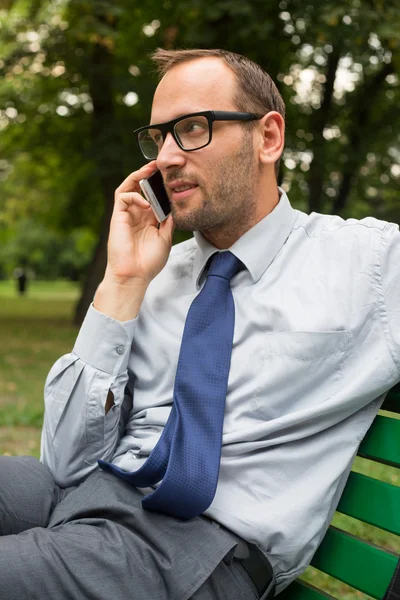 Businessman talking on mobile phone — Stock Photo, Image