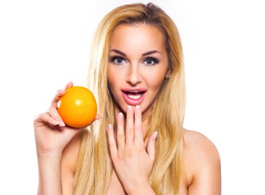 kadın tutarak taze turuncu