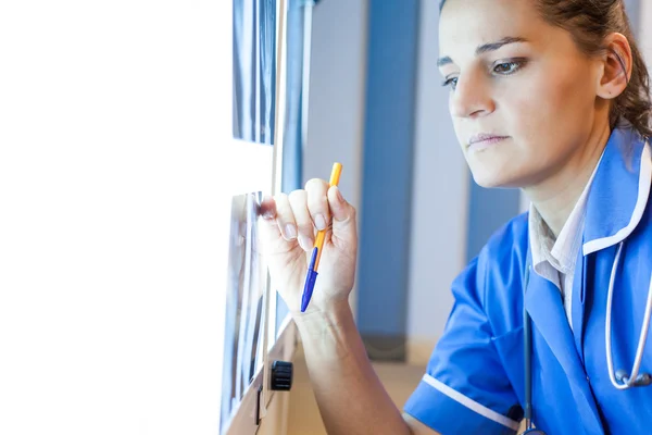 Médico examinando imágenes de rayos X — Foto de Stock