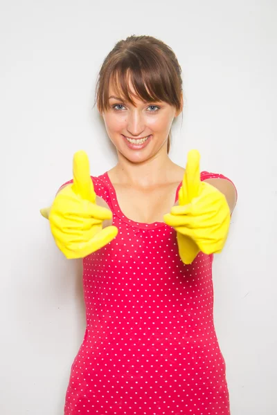 Mujer con guantes de látex — Foto de Stock