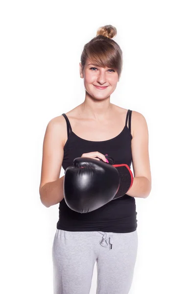 Mujer con guante de boxeo — Foto de Stock