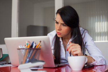 Dizüstü bilgisayarla çalışan iş kadını