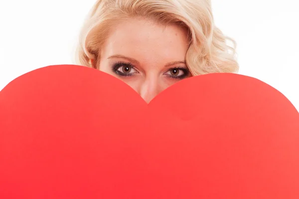 Blonde woman with heart — Stock Photo, Image