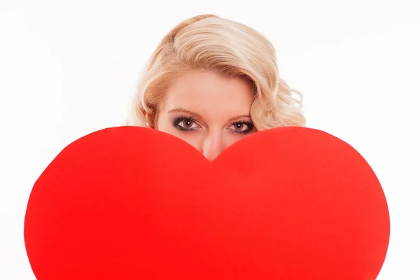 Blonde woman with heart — Stock Photo, Image