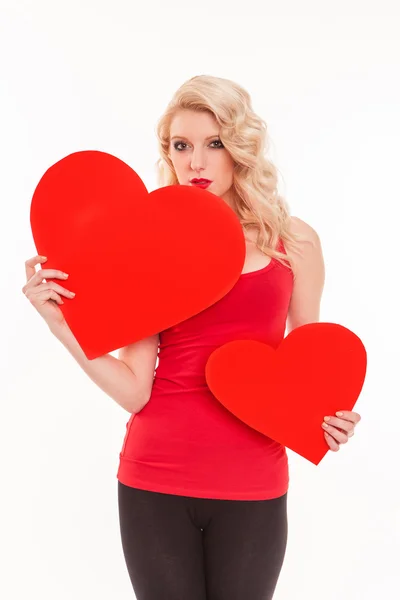 Blonde woman with hearts — Stock Photo, Image